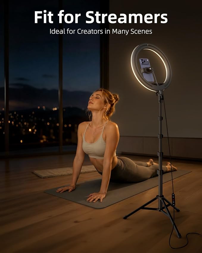 TODI 12" Ring Light with 63" extendable Tripod Stand, Selfie RingLight with Phone Holder and Selfie Remote, 2-in-1 Dimmable LED Ring Light for Makeup, Live Stream, Photography - Image 6