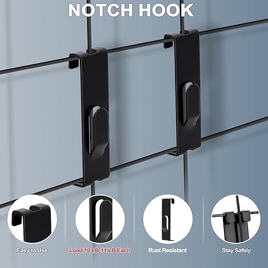 20 Pcs Grid Hooks for Wall, Metal Gridwall Picture Hooks for Display Panels | Gridwall Shelf Accessories Hanger Hooks, Slat Notch Hooks for Art, Clothes, Painting, Photography, Canvas Display Black - Image 3