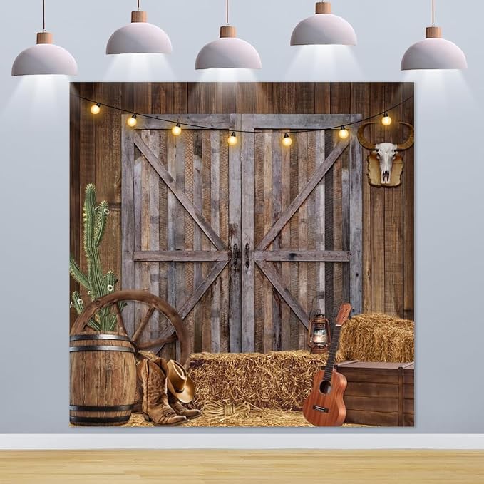 Western Cowboy Backdrop 10x10ft Western Party Decorations Wild West Saloon Rodeo Barn Photography Background Cowboy Theme Birthday Party Decor Banner Photoshoot Supplies - Image 4