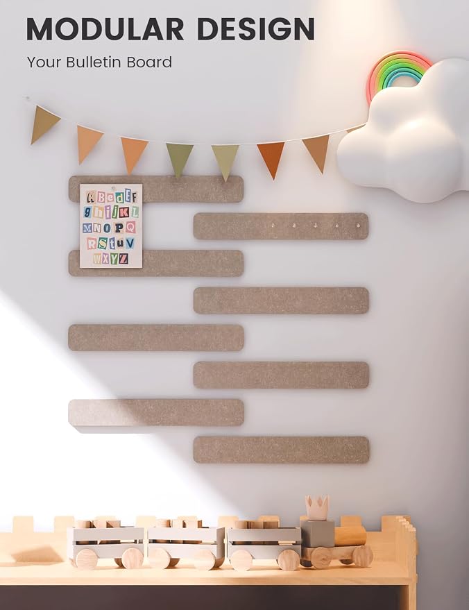 Fluxynara 13" x 2" Felt Wall Panels, Taupe | 8-Pack Includes 50 Push Pins and Adhesive Tabs for Photos, Notes and Decor in Bedroom Doors, Home Office or Studios - Image 5