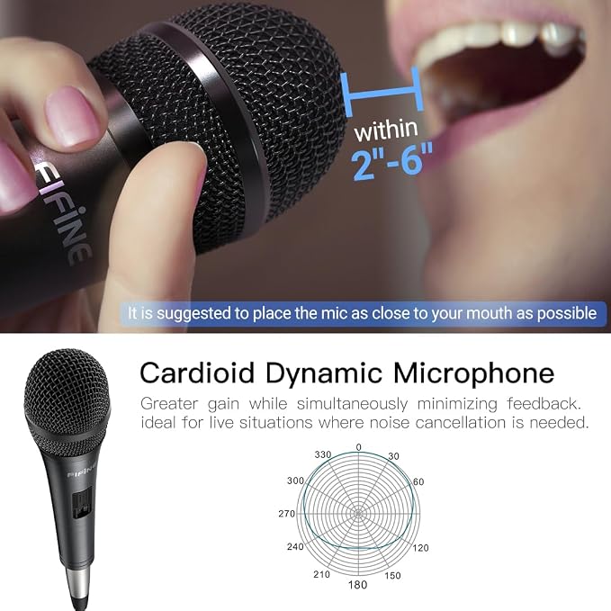 FIFINE K6 Karaoke Microphone, Dynamic Vocal Microphone for Singing | 6.35MM Wired Handheld Mic with On and Off Switch, 14.8ft Detachable Cable for Speaker, Audio Mixer/Interface - Image 8