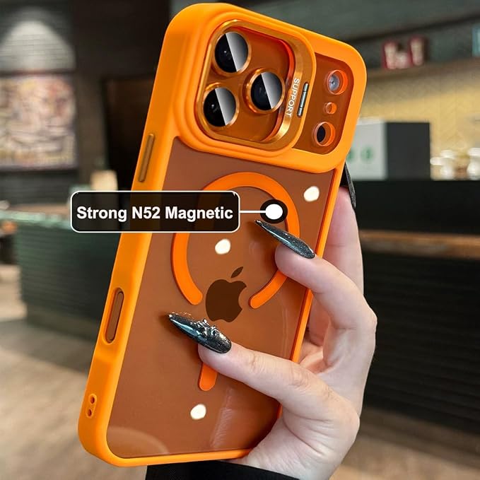 for iPhone 17 Pro Max Magnetic Case with Kickstand, [Compatible with MagSafe] Built in Stash Stand Clear Shockproof Soft Cover Camera Lens Protection Case for iPhone 17 Pro Max 6.9", Orange - Image 2