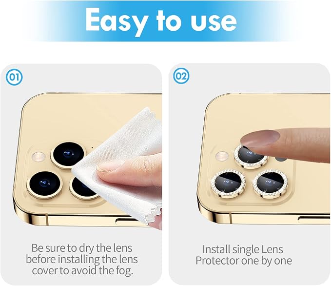 for iPhone 14 Pro/14 Pro Max Camera Lens Protector Diamond, Gold | Individual Metal, 9H Hardness, Scratch Resistant, Shockproof, Drop Protection, Case Friendly, Stylish Accessories - Image 7