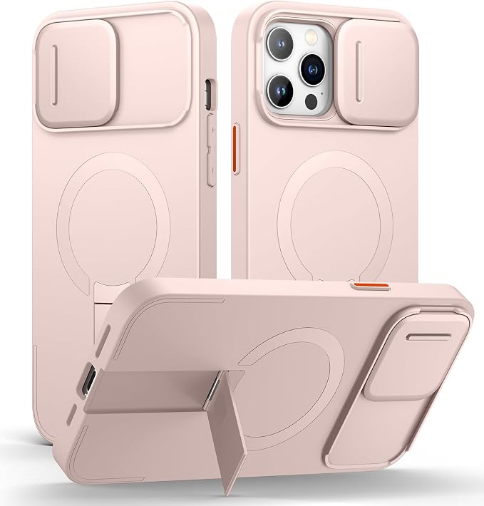SURITCH for iPhone 13 Pro Max/12 Pro Max Case with Magnetic Camera Slide Cover and Adjustable Kickstand, Compatible with MagSafe, Shockproof Bumper Case Slim Protective Cover 6.7 Inch, Pink by SURITCH