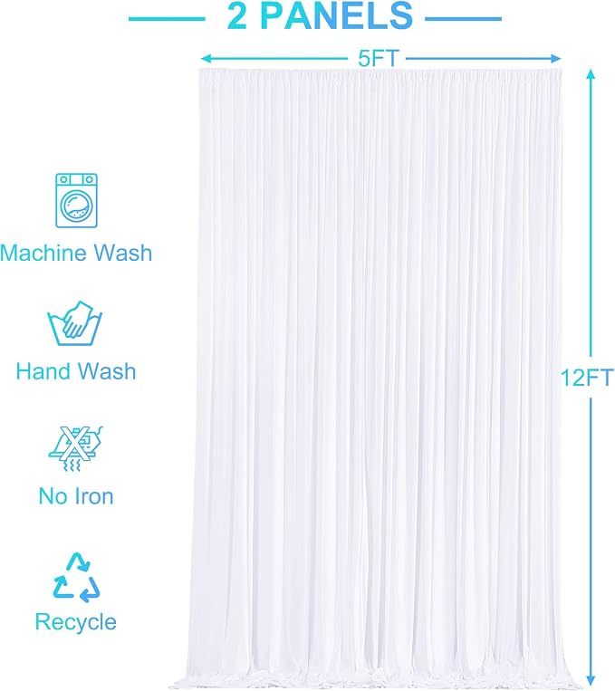 10x12 White Backdrop Curtains for Wedding Party Wrinkle Free Backdrops Curtain Drapes Fabric Decorations Photo Back Drop Cloth for Baby Shower Photography Stage Reception 5ft x 12ft,2 Panels - Image 7