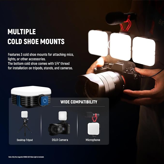 NEEWER RGB62 Magnetic RGB Video Light with APP Control, 2 Pack 360° Full Color LED Camera Light with 3 Cold Shoes CRI97+ 2500K-8500K 17 Scenes 2000mAh Rechargeable Portable Photography Selfie Lighting - Image 8