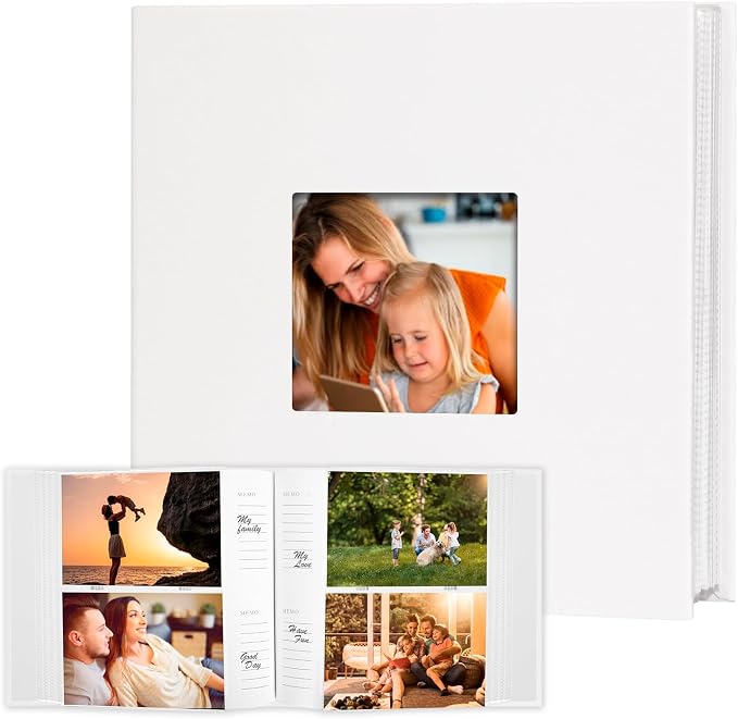 4x6 Photo Album Holds 240 Photos Writing Space, PU Leather, White | Clear Acid-Free Sleeves, Memo Writing Areas, Front Display Window, Baby, Wedding, Travel & Family Picture Keepsakes by Xfveiwoo