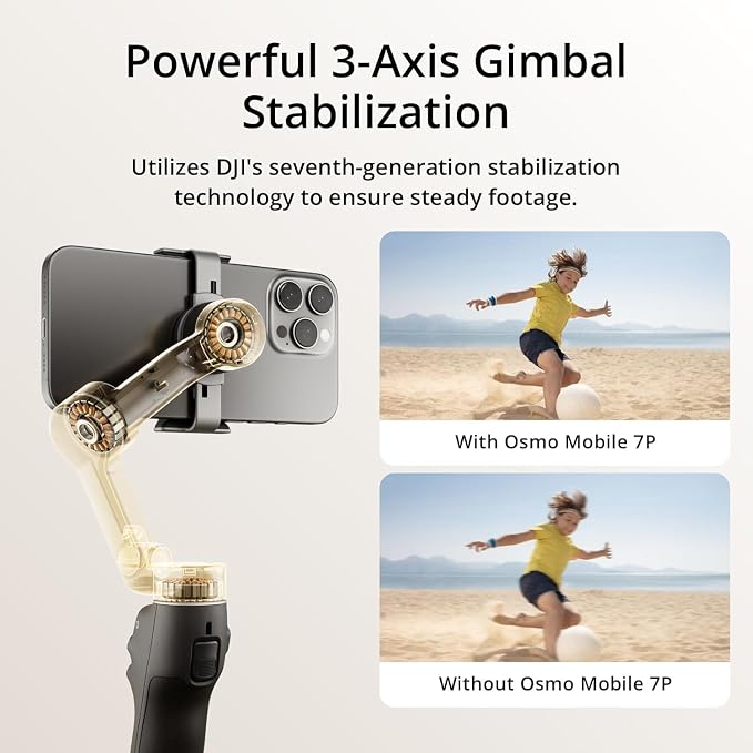 DJI Osmo Mobile 7P Gimbal Stabilizer for iPhone, Android, Native Tracking, Lighting, 3-Axis Phone Gimbal, One-Tap Edit, Built-in Extension Rod & Tripod, 10hrs Use, Phone Charging (Renewed) - Image 3