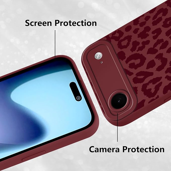 Cute Burgundy Cheetah Print Phone Case for iPhone Air 6.5" | Aesthetic Leopard Pattern Design Cover Full Camera Lens Protective Shockproof Soft Slim TPU Funda for Women Girls - Image 5