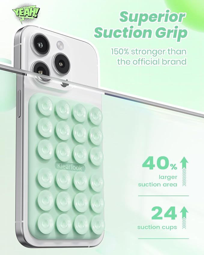 Klearlook Magnetic Suction Phone Mount for MagSafe Case, Light Green | Removable Sticky Phone Grip Holder for Hands-Free Makeup / Selfie / Vlog for TikTok & Instagram Influencer / Creator - Image 4