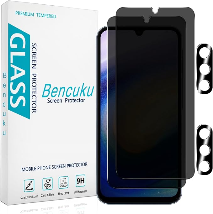 2+2 Pack Privacy Screen Protector for Samsung Galaxy A17 5G | Anti Spy Tempered Glass, with Camera Lens Protector, Anti Scratch, Bubble Free by Bencuku