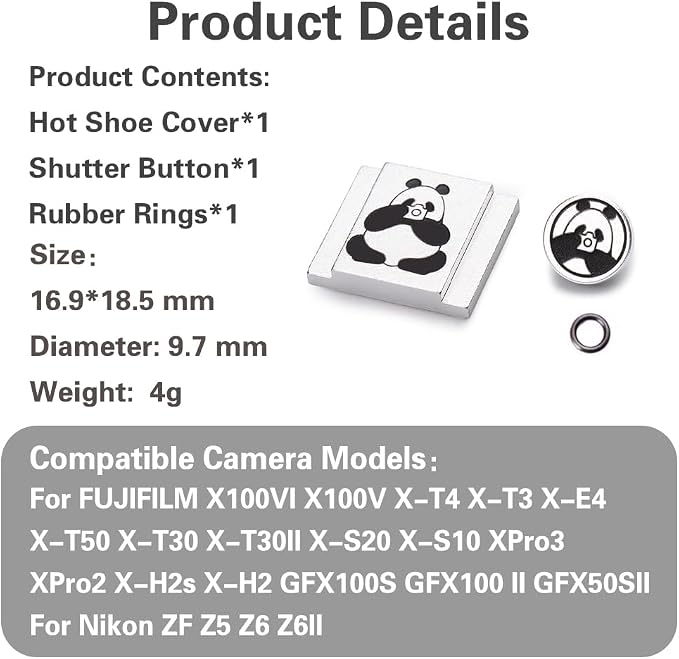 Camera Metal Hot Shoe Cover Protector Cap Cute Button Compatible for Fujifilm X100VI X100V X-M5 X-T4 X-T3 for Nikon ZF Z5 Z6 Z6II (Aluminum Alloy-Set) - Image 9