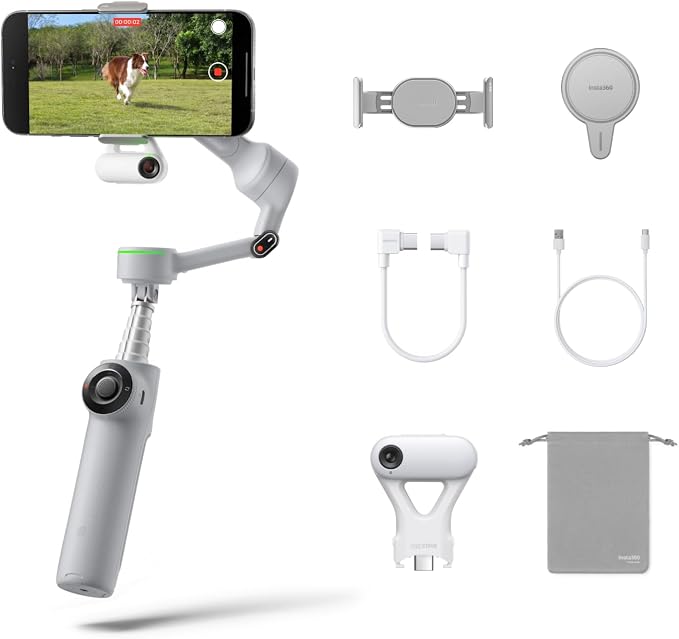 Insta360 Flow 2 Pro Gimbal Stabilizer for iPhone, Android, Phone Gimbal with AI Tracking, Fill Light, Built-in Selfie Stick & Tripod, Vlogging, Travel, Family, Sport - Ultimate AI Tracker Bundle Grey by Unknown