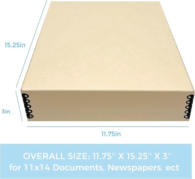 Lineco Museum Archival Storage Box, Drop Front, 11.75x15.25x3 in, Tan | Acid-Free with Metal Edge, Preserves Picture Longevity, Organize Photos, Newspapers, Prints, Documents, Crafts, DIY - Image 2