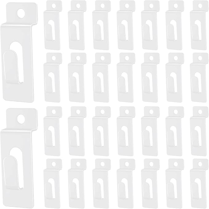 30Pcs Slatwall Utility Notch Hooks, Slat Wall Picture Display Hooks Hanger Panel Shelf Pegboard Slatwall Accessories for Photo Frame Painting Arts Hanging Home Office (White) by Waltool