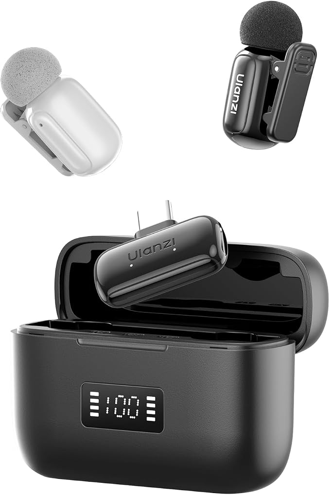 ULANZI A200 Mini Mic Wireless Lavalier Lapel Microphone for iPhone 17/16/15 Type-C, 48kHz/24-bit, Plug & Play, Smart Noise Cancelling, Digital Display, 30H Battery for Video Recording(White + Black) by ulanzi