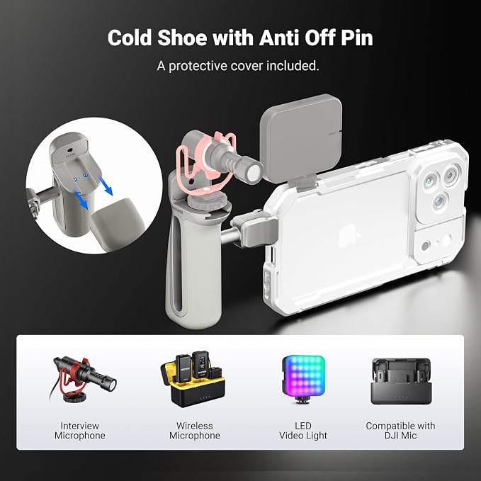 NEEWER Quick Release Side Handle with Anti Off Cold Shoe, 360° Rotation, Nonslip Grip, Compatible with iPhone 17 Pro Max 16 S25 Ultra Phone Cage Accessories, PA148 (Silver) - Image 4