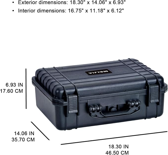 MEIJIA All Weather IP67 Waterproof Hard Camera Case,Hard Protective Case,Hard Case with Customizable Foam,Fit Use of Drones,Camera,Equipments,Pistols(Black,18.5 x14.06x6.93inches) - Image 2