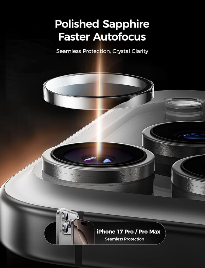 MAGIC JOHN 2 pack for iPhone 17 Pro Max/17 Pro Camera Lens Protector,Clear | [Alignment Kit&1:1 Invisible Fit] 9H Aerospace Tempered Glass, Ultra HD, Metal Individual Ring - Image 3