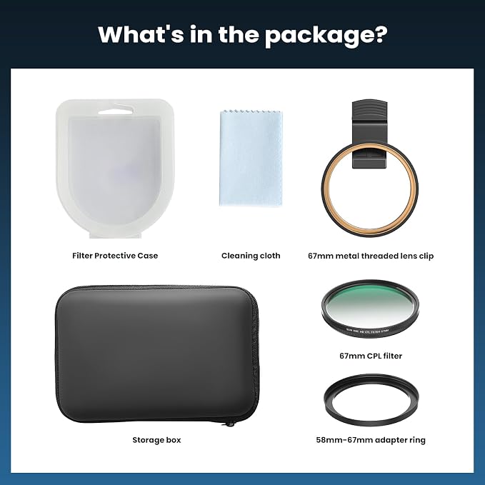67mm CPL Filter for Phone/DSLR, HD Circular Polarizing Filter | FMC-Coated Lens Attachment with Universal Clip & 58-67mm Camera Adapter Ring for iPhone 17/16/15/14/13/12 & Samsung - Image 7
