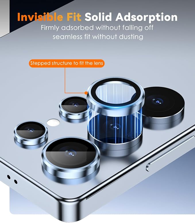 CloudValley for Samsung Galaxy S25 Ultra Camera Lens Protector | 9H Tempered Glass + Aluminum Alloy Individual Lens Protective Ring, [1 Second Installaion] Ultra-HD Glass Cover,Titanium Blue - Image 6