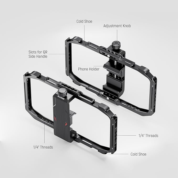 NEEWER Universal Phone Cage, Smartphone Video Rig with Quick Release Mounts Cold Shoes for Videomaker Filmmaking TikTok Vlogging Phone Video Stabilizer Holder Compatible with iPhone Samsung, PA039 - Image 5