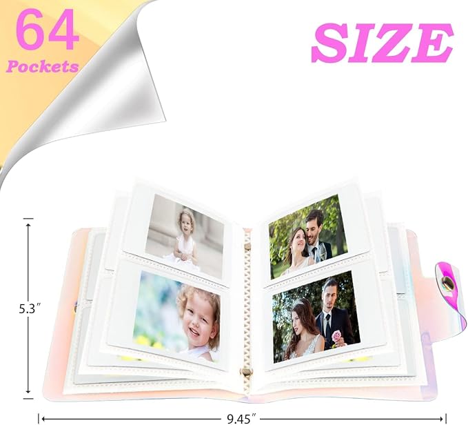 Ruibytree 2 Pack Holographic Small Photo Album 2x3 for Fujifilm Instax Mini | 128 Instant Photo Capacity, Portable Size, Acid-Free Pages, Snap Closure, Fits Polaroid 2x3 Prints, Carry Favorite Memories - Image 4