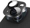 Compatible for iPhone 15/ iPhone 15 Plus/iPhone 14/ iPhone 14 Plus Camera Lens Protector Metal Plus Aluminium Alloy Ring 9H Tempered Glass Screen Camera Cover Black by KANOSAN