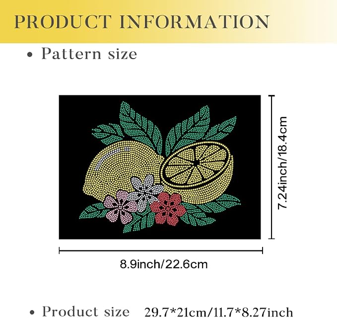 1 Pc Fresh Lemon Floral Iron on Rhinestones Transfer, Summer Fruit Hotfix Iron on Patch Transfer Decals Crystal Heat Transfer Clothing Repair Decor for T-Shirt Hat Jacket Party Decor - Image 2