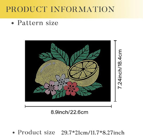 1 Pc Fresh Lemon Floral Iron on Rhinestones Transfer, Summer Fruit Hotfix Iron on Patch Transfer Decals Crystal Heat Transfer Clothing Repair Decor for T-Shirt Hat Jacket Party Decor - Image 2