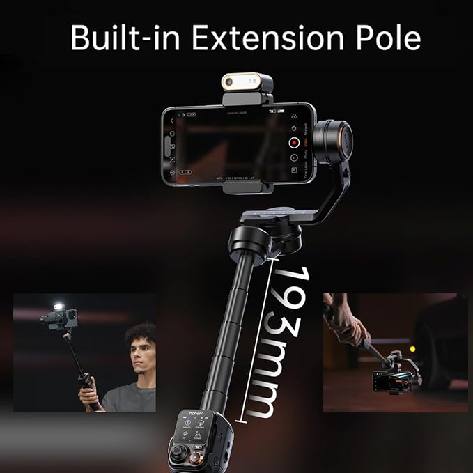 Hohem iSteady M7 Gimbal Stabilizer for Smartphone, 3-Axis Phone Gimbal, Gimbal Stabilizer for iPhone & Android, AI Tracking Sensor with Fill Light, 1.4" Detachable Touchscreen Remote Control - Image 9