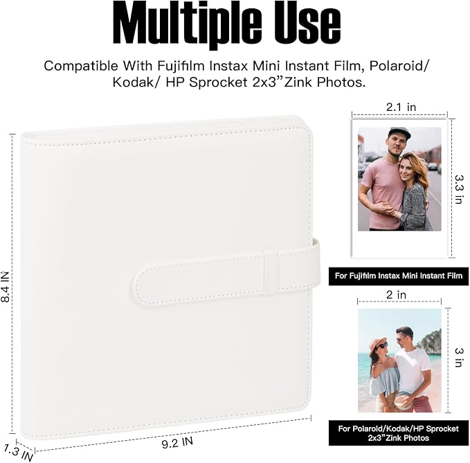 Veicevol 360-Pocket Album for Instax Mini & Polaroid 2x3 inch Photos, White | Designed for Instax Mini and Polaroid 2x3 Photos, PU Leather Cover, Horizontal & Vertical Pockets, Wedding Birthday Travel - Image 2