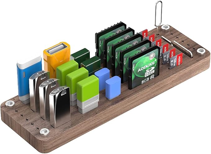 Wooden Memory Card Case TF Cards Box and USB Drive/SD Card Holder Desk,Micro SD Card Case,Memory Card Case, Memory Card Carrying Case -AJSNH01M by AODUKE
