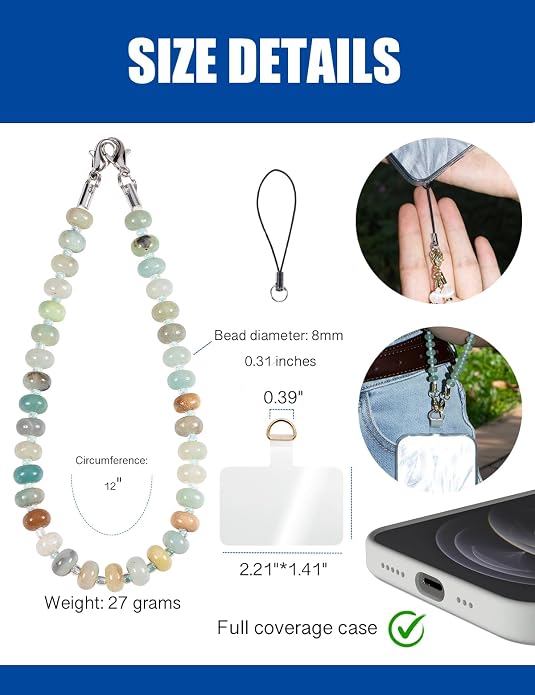 CH.yishi Crystal Beaded Phone Charm Wrist Strap Camera Lanyard | Handmade Cell Phone Chain,with Tether Tab,Keychain Bag Wallet Natural Stone Charm,Headphone Gemstone Decor,Camera Wrist Strap - Image 3