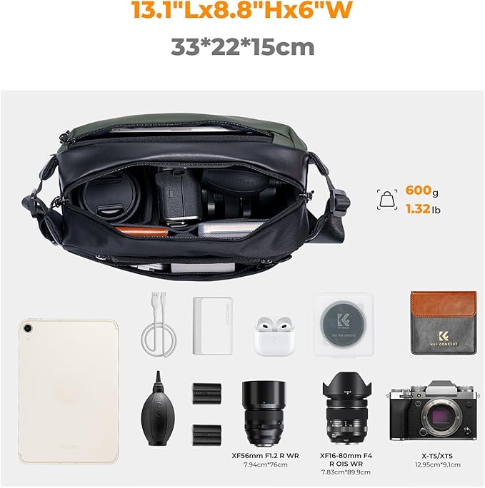 K&F CONCEPT 2 in 1 Camera Sling Bag, Everyday Shoulder Bag | Multifunction Photography Compact Crossbody DSLR Portable Bag, Compatible for Canon/Nikon/Sony, BS01 - Image 2