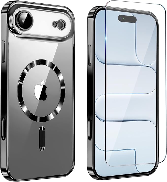 Magnetic Glossy Case for iPhone 17 Air,iPhone 17Air Phone Case Slim Clear Luxury with Screen Protector & Camera Protector [Compatible with MagSafe], Shockproof Cover for iPhone Air 17-Black by Unknown