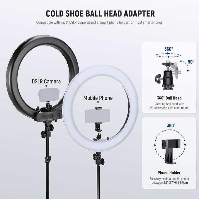 NEEWER 55W 18"/45cm Ring Light Kit [New Version], with Tripod Stand, RL-18 | 5600K Dimmable LED Ringlight, Phone Holder for iPhone, Lighting for Selfie Makeup Lash Tattoo Studio Photo Video Recording - Image 8