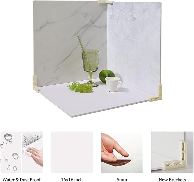4PCS Double Sided Backdrop Boards, 16x16 inch Waterproof Photo Backdrop with 4PCS Board Brackets, 2PCS Pane Brackets, 1PCS 16x16 inch Window Shadow Pane for Food, Jewelry Photo Shooting - Image 5