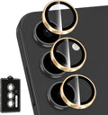 for Samsung Galaxy S24 Camera Lens Protector, Individual Metal Ring Tempered Glass Lens Cover, [Strong Adsorption] Scratch Resistant Ultra-Thin HD Clear Lens Cover, 1 Set-Gold Ring by Btscase
