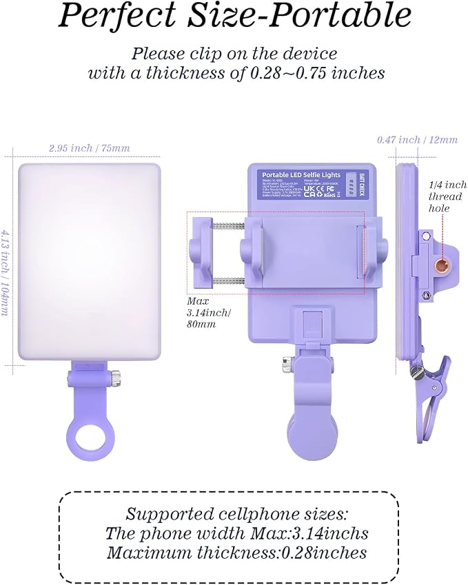 60 LED Portable Selfie Light Video Conference Lighting with Clip & Camera Tripod Adapter Rechargeable 2000mAh CRI 97+, 3 Light Modes for Phone iPhone Webcam Laptop Photo Makeup (Dreamy Blue) - Image 6