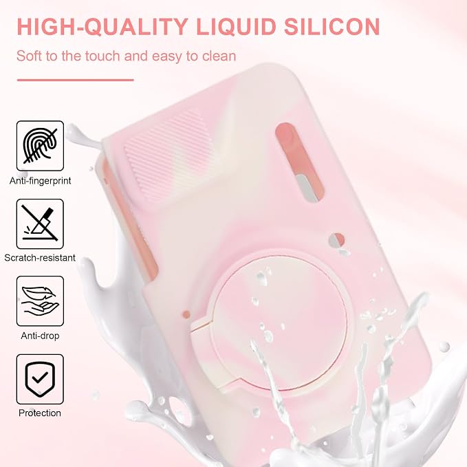 Camera Case for Kodak PIXPRO FZ55 with 2-Pack Screen Protector | Cute Charm Wrist Strap, Soft Silicone Protective Case with Removable Lens Cap for Kodak FZ55 Accessories - Pinkish White - Image 3