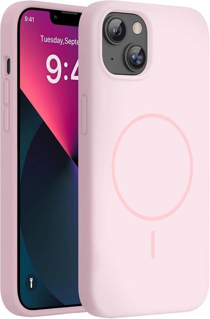 Miracase Silicone & Magnetic for iPhone 13 Case, Sand Pink | Compatible with MagSafe, Soft Microfiber Lining, Premium Silicone Cover Shockproof Drop Protection Phone Case for 13 by Miracase