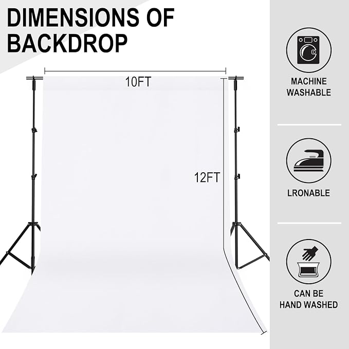 GFCC 10FTx12FT White Backdrop Background for Photography Photoshoot | Non-Reflective, Polyester Curtain, Easy Hang, Multipurpose Screen for Studio Photo Booth, Video Recording, Portrait, Party - Image 4