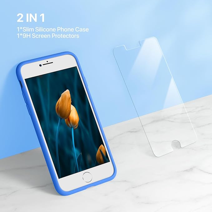 Miracase Silicone for iPhone SE 2022/SE 2020/7/8 Case,Mediterranean Blue | Ultra Slim Cover with Screen Protector, Soft Microfiber Lining, Multi-Color Premium Silicone Shockproof Phone Case - Image 4