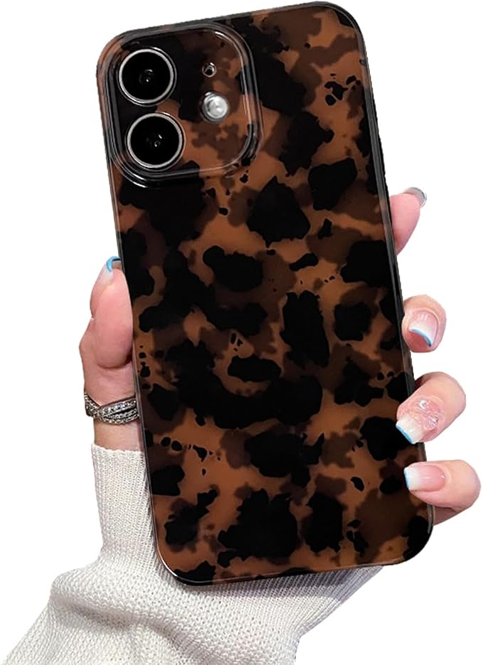 Cute Phone Case for iPhone 12 Case Amber Leopard Print | Cheetah Tortoiseshell Pattern,Full Camera Protective,Slim Shockproof TPU,Aesthetic Girly Glossy Cover for Women Men-Brown by XQAGU