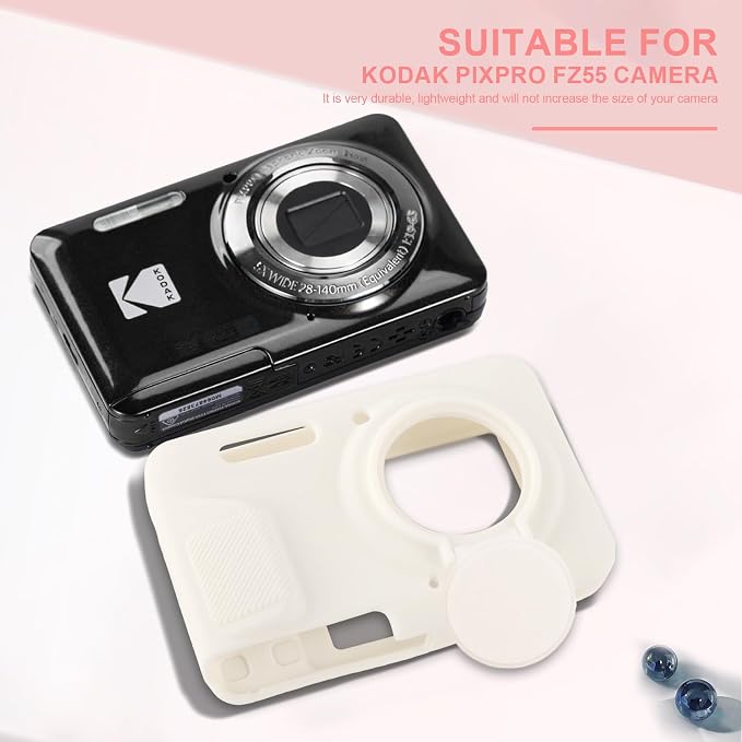 Camera Case for Kodak PIXPRO FZ55 with 2-Pack Screen Protector | Cute Charm Wrist Strap, Soft Silicone Protective Case with Removable Lens Cap for Kodak FZ55 Accessories - Beige - Image 7