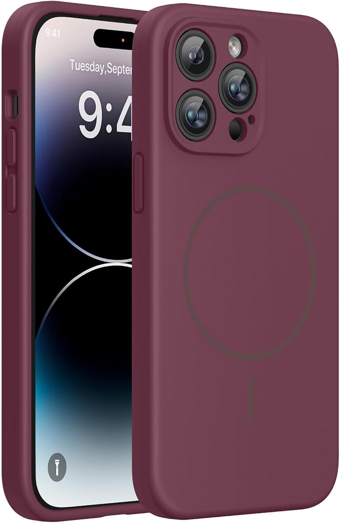 miracase Magnetic for iPhone 14 Pro Max Case, [Soft Anti-Scratch Microfiber Lining], Compatible with MagSafe, Silicone Shockproof Protection Phone Case for iPhone 14 Pro Max,Wine Red by Miracase