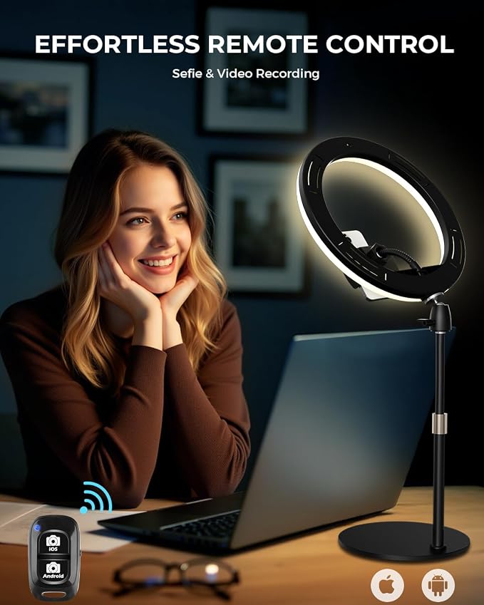 UBeesize 12" Desk Ring Light with Stand & Phone Holder - Adjustable Studio Light for Photography，Zoom Meetings, YouTube, TikTok, Live Streaming - Image 6