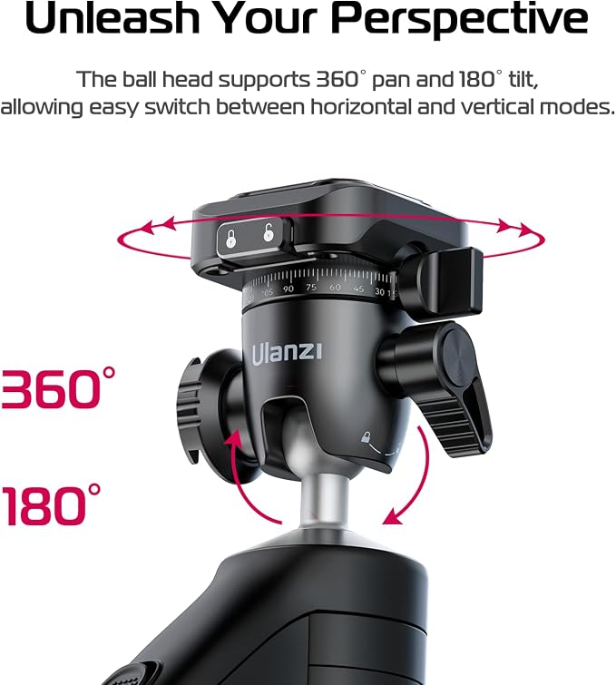 ULANZI TT38 One-Click Opening Vlogging Tripod w Uka F38 Quick-Release | One-Click Open, UKA F38 Quick Release, Cold Shoe, Panoramic Ball Head, Hidden Hook, for Sony Canon Nikon Fujifilm - Image 7