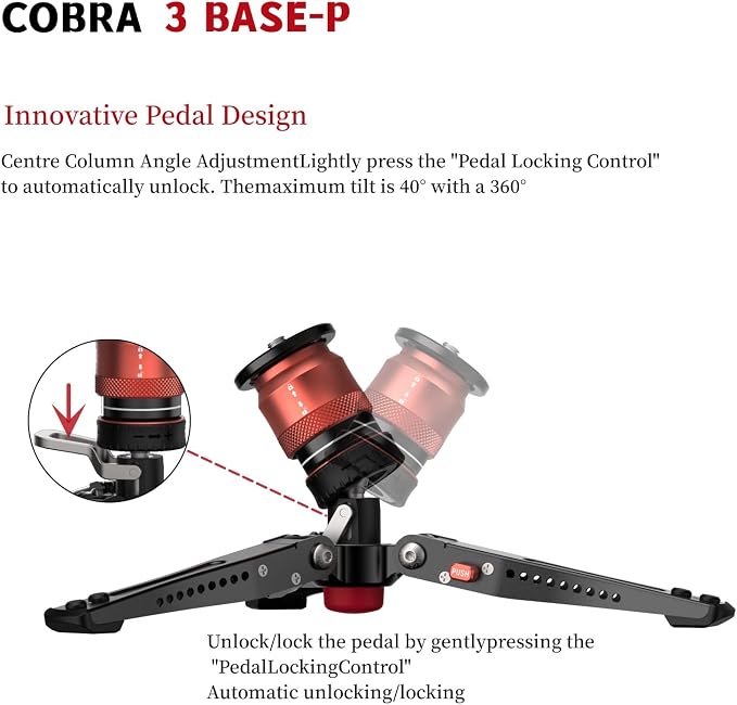 IFOOTAGE Cobra 3 Base-P,Portable Tabletop Mini Tripod Mount with Pedal Locking Control,Quick Release Platform,Max Load 17.6 lbs - Image 2
